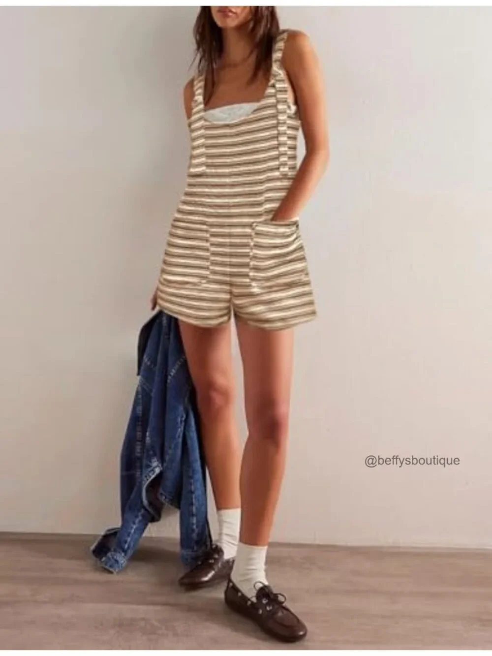 Sleeveless Striped Romper with Pockets